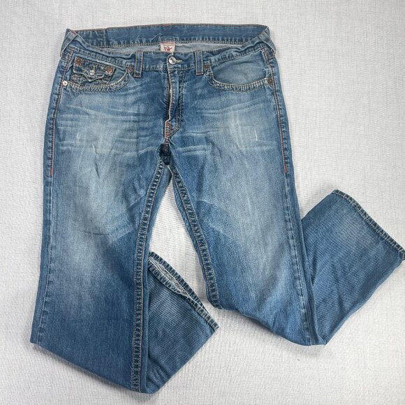 Y2K True Religion Jeans Distressed Bootcut Light Wash 100% Cotton Size 40 - Picture 1 of 7